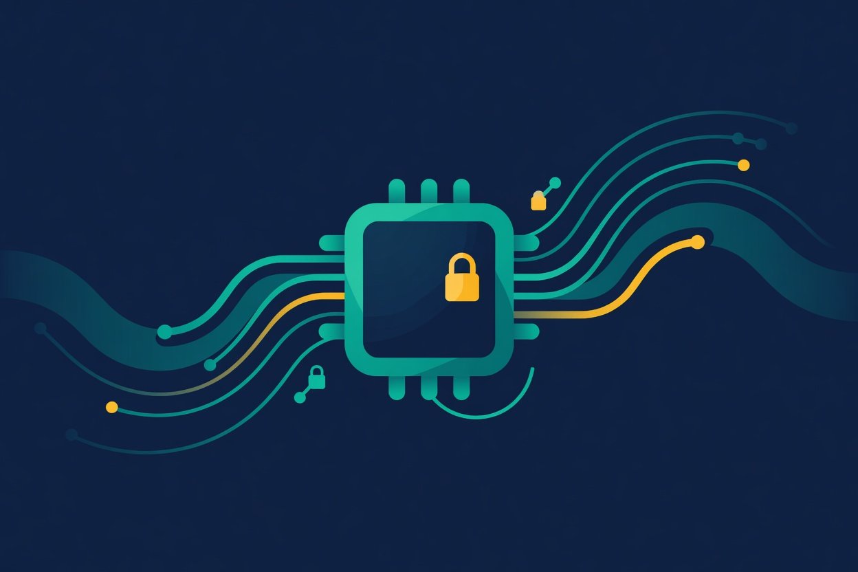 A computer chip with data lines and a padlock